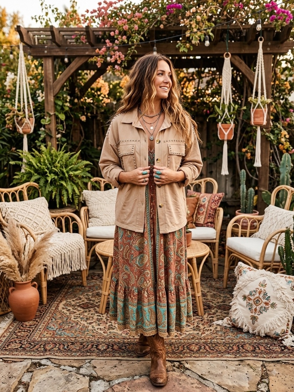 Fantastic Fawn Tan Stud-Trim Button-Front Shirt Jacket